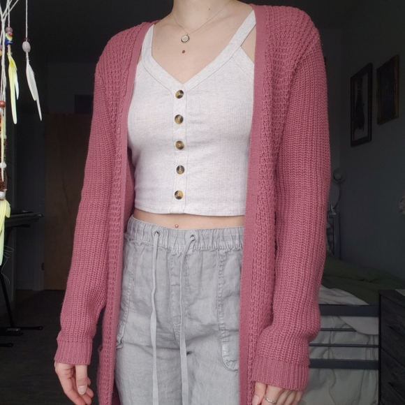 Long Mauve Pink Knit Cardigan Love by Chesley - Picture 2 of 8